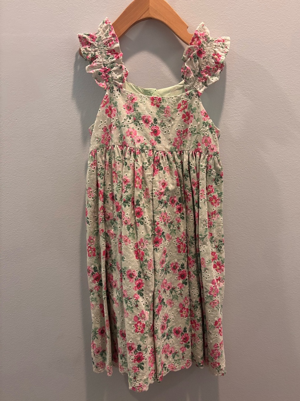 Janie and Jack Pink Floral Eyelet Ruffle Strap Dress on Mint